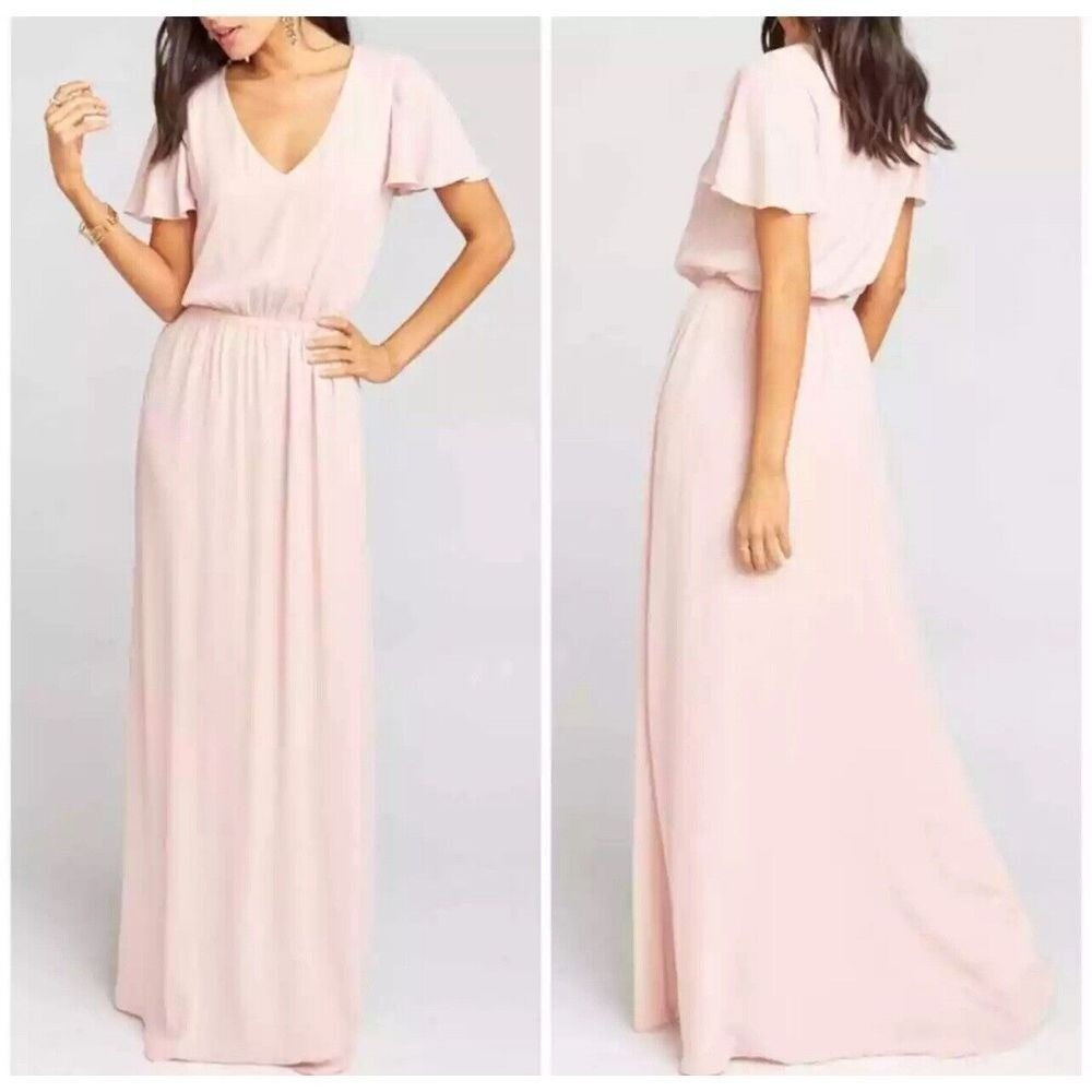 Show Me Your Mumu Michelle Flutter Maxi‎ Dress Blush Pink V Neck Elastic Waist
